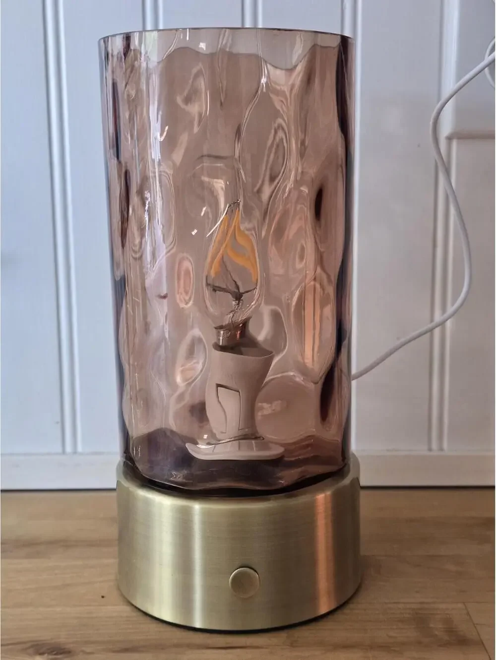 Amber Wave Cylinder Glass Touch Table Lamp Battery Operated Or Plug In